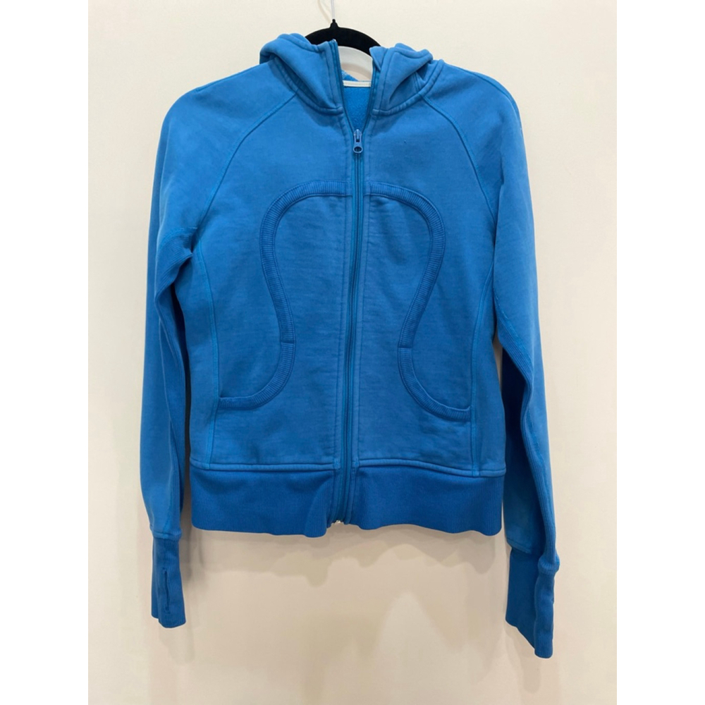 Lululemon Blue Full-Zip Thick Scuba Hoodie Fleece Size 8 2010s Retro Thumb Holes
